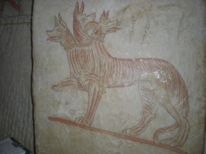 Maresha Sidonian Burial Cave. Cerberus painting. Beit Guvrin. Israel.