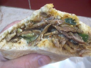 Shawarma in a pita sandwich. Fun Joel Israel Tour Guide.